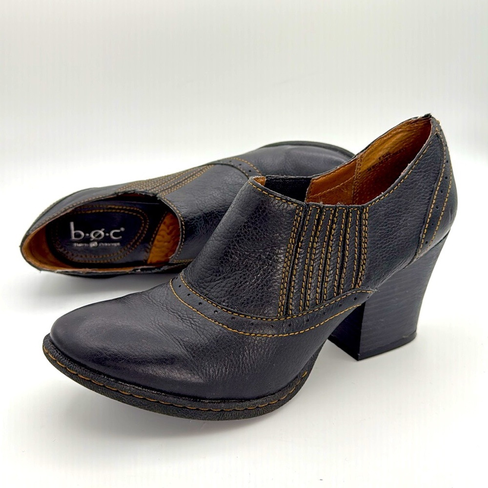 b.o.c. Women’s block Heel black pebble leather slip on stretch ankle booties 8.5